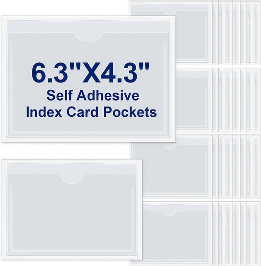 Chinco 30 Pcs Self Adhesive Pockets, Bin Labels for Storage Bins, Clear Pocket Label Sleeves, Plastic Index Card Holder with Top Open for Organizing Bins Box Drawer(6.3 x 4.3 Inches)