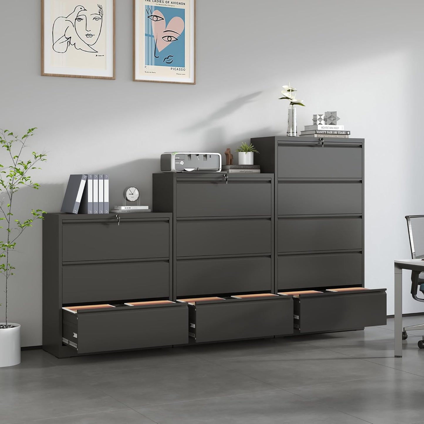 Locking File Cabinet with 2 Drawer Heavy Duty Large Metal Filing Cabinets Home Office Black Lateral File Cabinets Wide Steel Cabinet fors Legal/Letter Size,Assembly Required