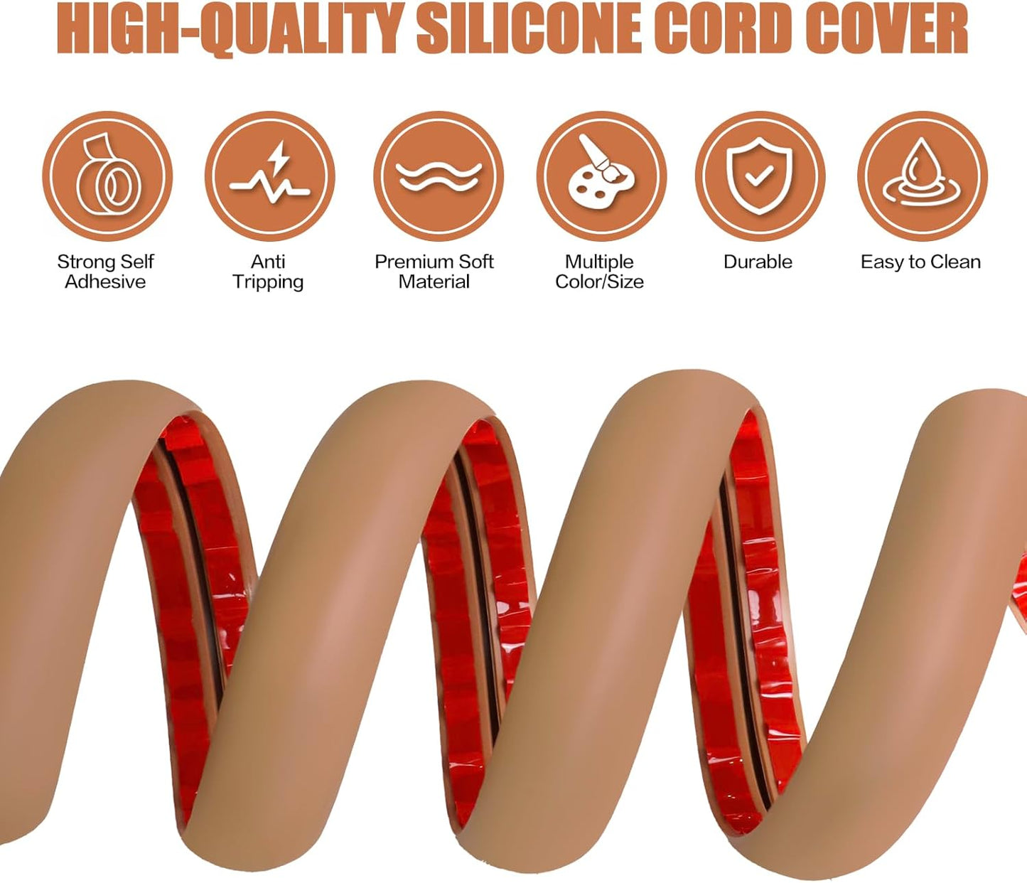 Floor Cord Cover Self Adhesive Cord Hider,10FT Cable Management, Extension Strip Protector for Wires, Prevent Cable Trips for Offices, Gyms, Exhibitions Cavity:0.51"(W) x 0.3"(H) Brown