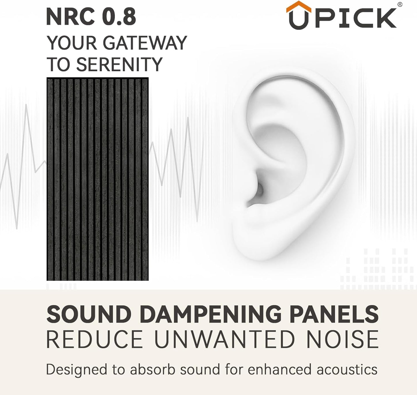 Upick MDF Acoustic Wall Panels, 4 Pack 48" x 24" 3D Slat Wood Panels for Wall, Soundproof Panels for Interior Wall Decor, Natural Black