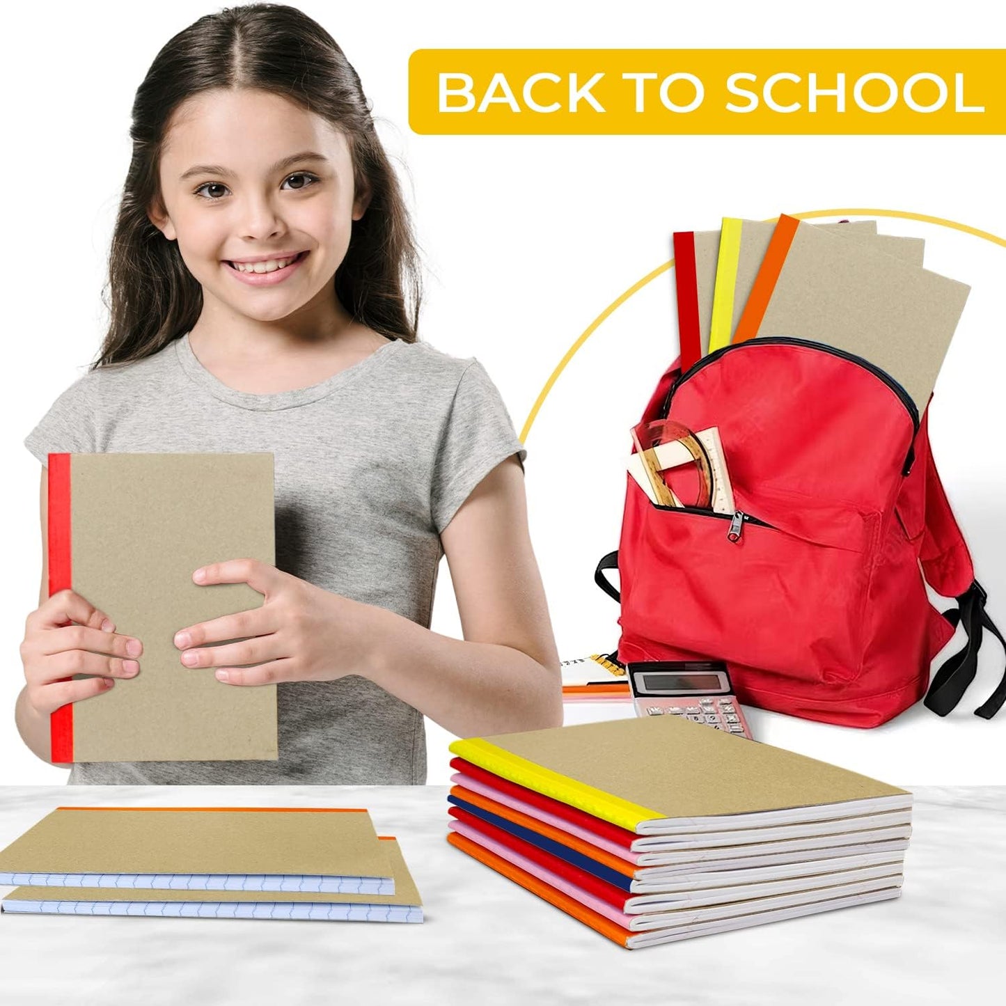 12 Pack Kraft Journals Bulk, 8 x 5.7, Extra Pages - 120 Pages (60 Sheets), Wide Ruled, No Bleed Thick Paper, Small Composition Notebook for School, Lined Kraft Travel Notebook, Rainbow Spines