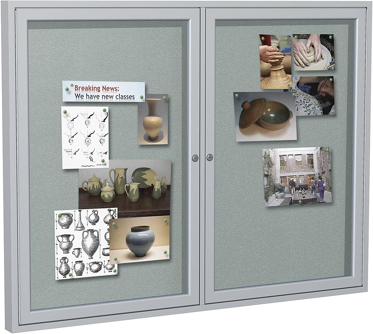 Ghent 36"x60" 2-Door Outdoor Enclosed Vinyl Bulletin Board, Shatter Resistant, with Lock, Satin Aluminum Frame - Silver (PA23660VX-193), Made in The USA