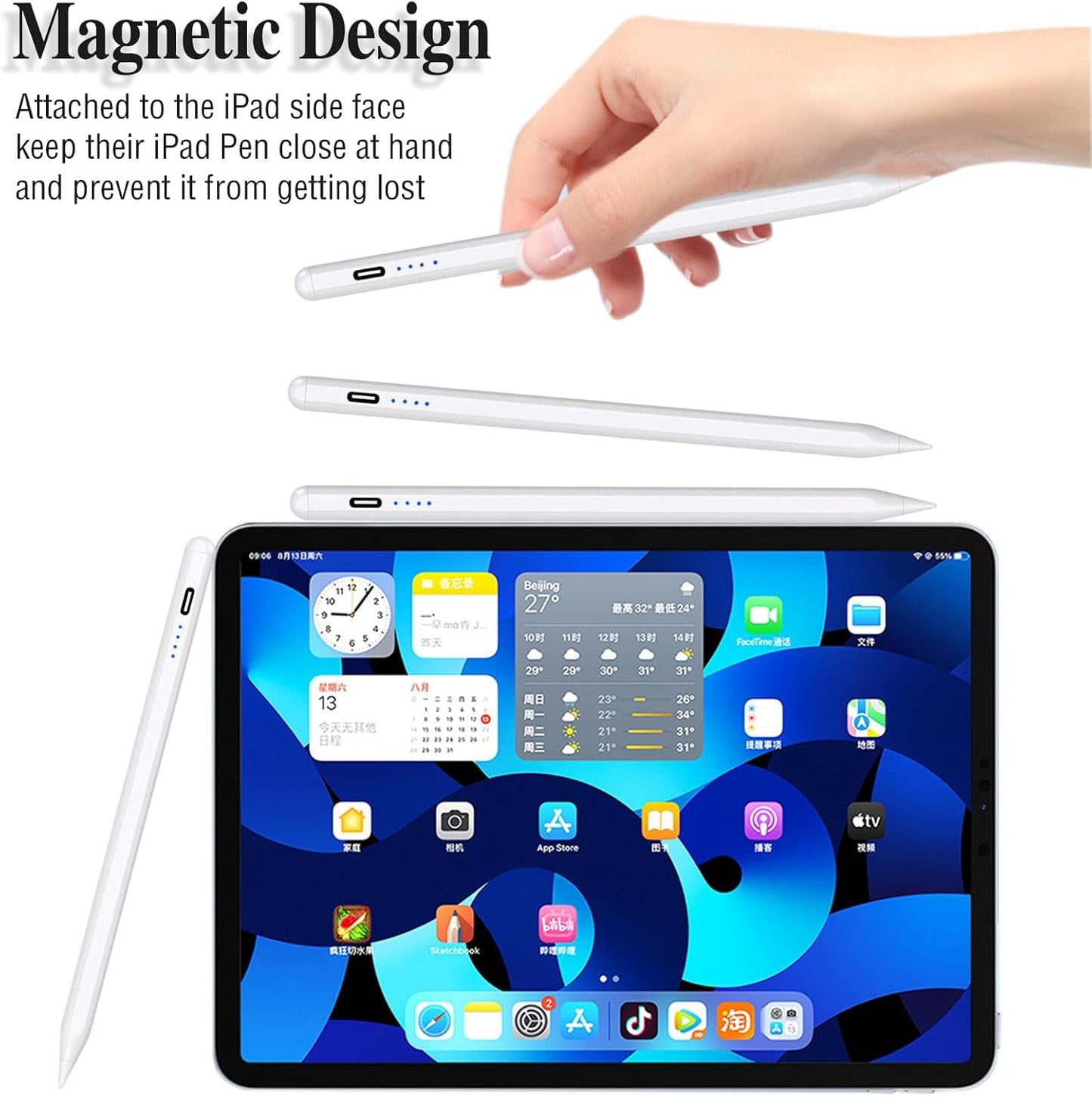 Stylus Pens for Touch Screens POM Tip Magnetic iPad Pencil Rechargeable Tablet Pencil Active Stylus Pen for iPad/Pro/Air/Mini/iPhone and Other Smartphone Devices