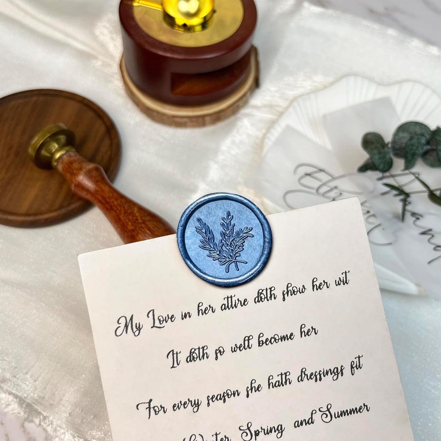 50Pcs Wax Seal Stickers Handmade Envelope Seals Self Adhesive Wax Stickers for Wedding Party Invitations, Envelope, Gift Wrap, Christmas(Rosemary Style, Blue)