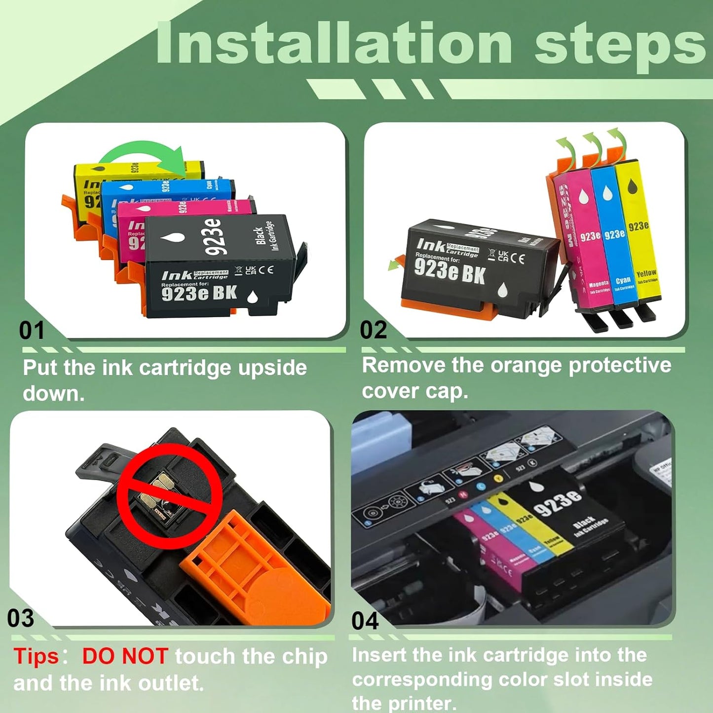 923e 923XL Ink Cartridges Combo Pack Ink Cartridge with Chip Replacement for 923e Ink Cartridges Work for OfficeJet Pro 8138e 8130e 8135e 8139e OfficeJet 8122e 8120 8123 Printers（4 Pack）