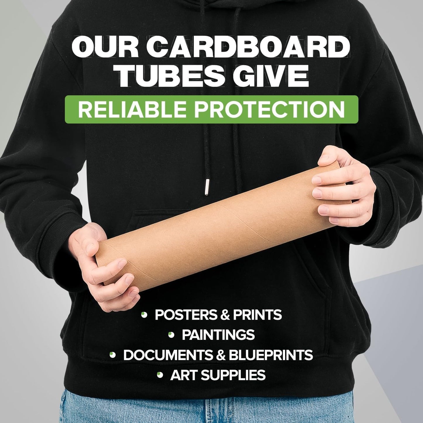 3" x 24" Reinforced Kraft Paper Mailing Tubes, Pack of 2 Tubes with 2 Caps Each – USPS Approved Poster Tube – Made in USA Cardboard Tube for Shipping and Storing Posters, Prints, Artwork, or Documents