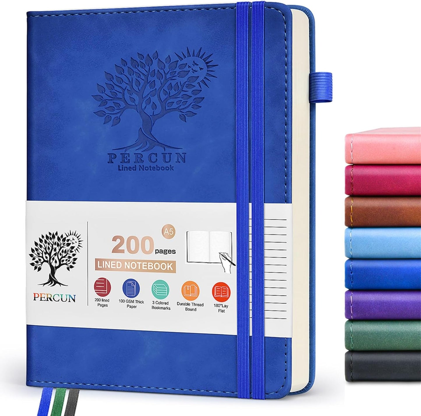 Lined Journal Notebook for Men & Women,200 Pages A5 Hardcover Leather Notebook (5.9"x8.5"), Travel Journal for Work, School, Business Writing, Note Taking, Notepad Diary (Navy)