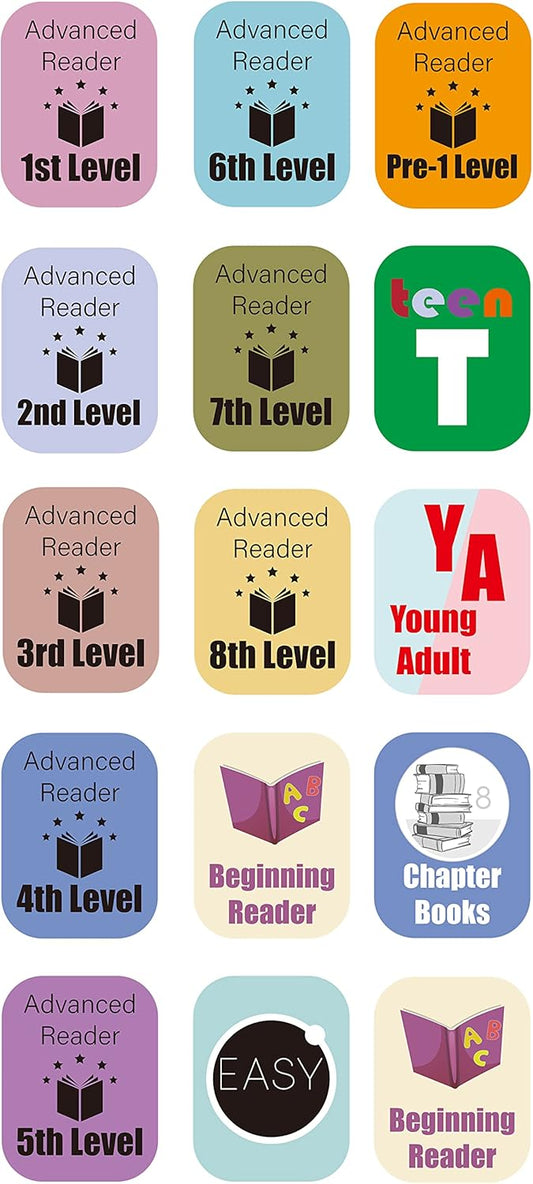 Genre Book Spine Labels for Library | Classroom Library Classification Stickers 450pcs | Advanced Reader Level