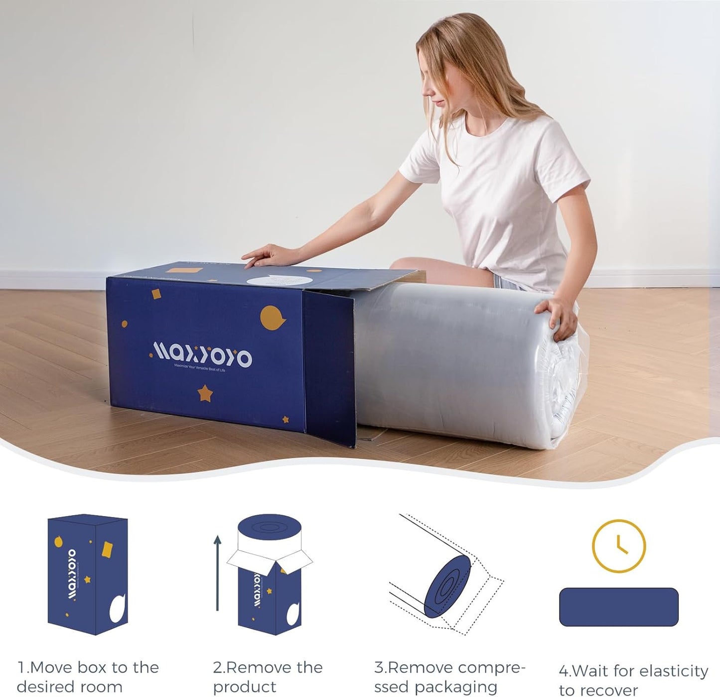 MAXYOYO Japanese Floor Mattress Futon Mattress, Thicken Sleeping Pad Foldable Roll Up Floor Futon for Adults Tatami Mat Dormitory Bed Lounger, Bluestone, Queen Size