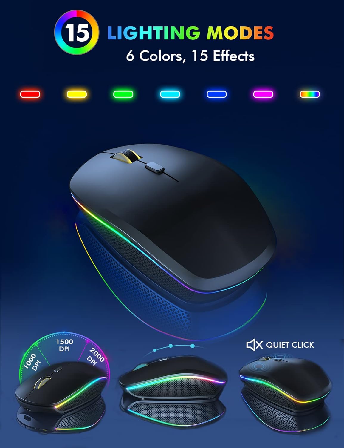 Wireless Keyboard and Mouse Combo - RGB Backlit, Rechargeable & Light Up Letters, Full-Size, Ergonomic Tilt Angle, Sleep Mode, 2.4GHz Quiet Keyboard Mouse for Mac, Windows, Laptop, PC