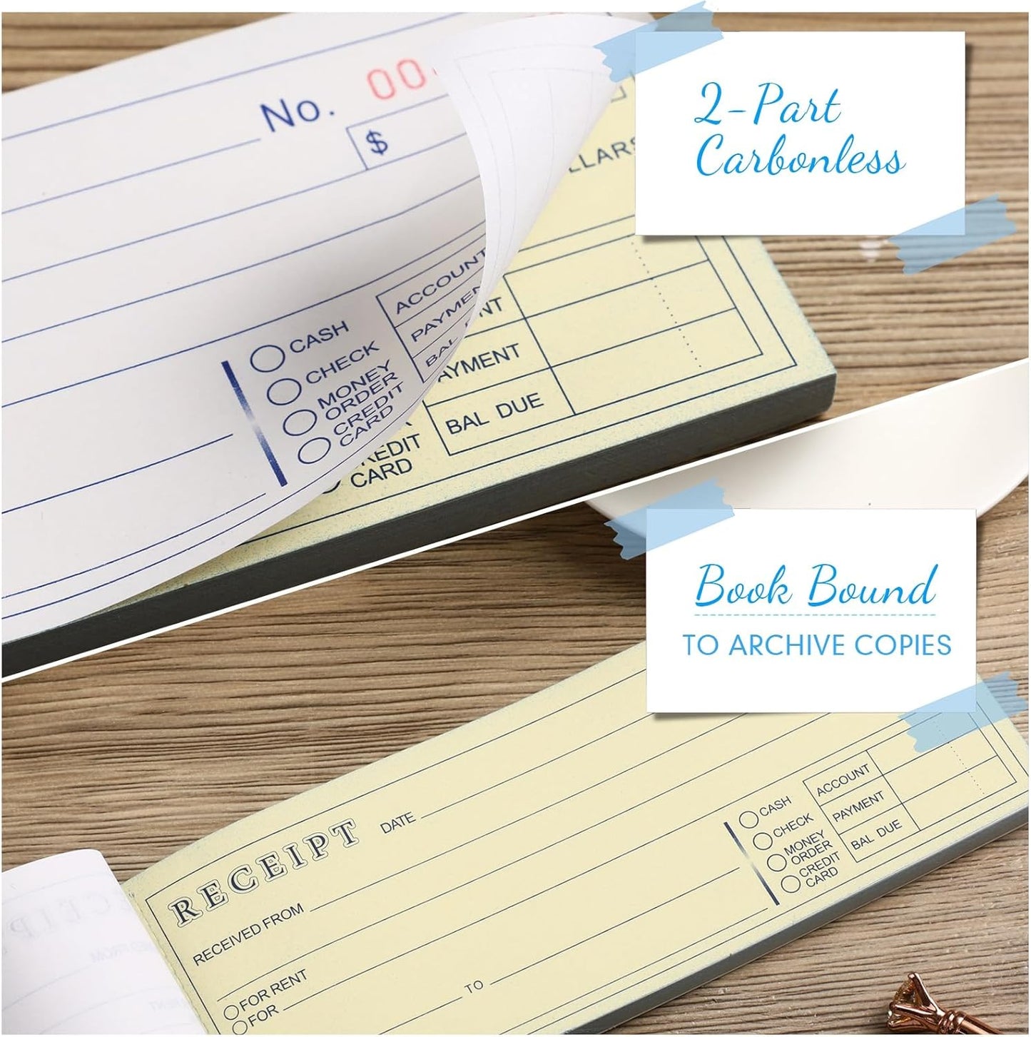 Crtiin 30 Pads Money and Rent Receipt Book 2.75 x 7.2 Inch Bound Cover 2 Part Carbonless Receipt Book with Carbonless Copies Receipt Log Book 50 Sets Per Book