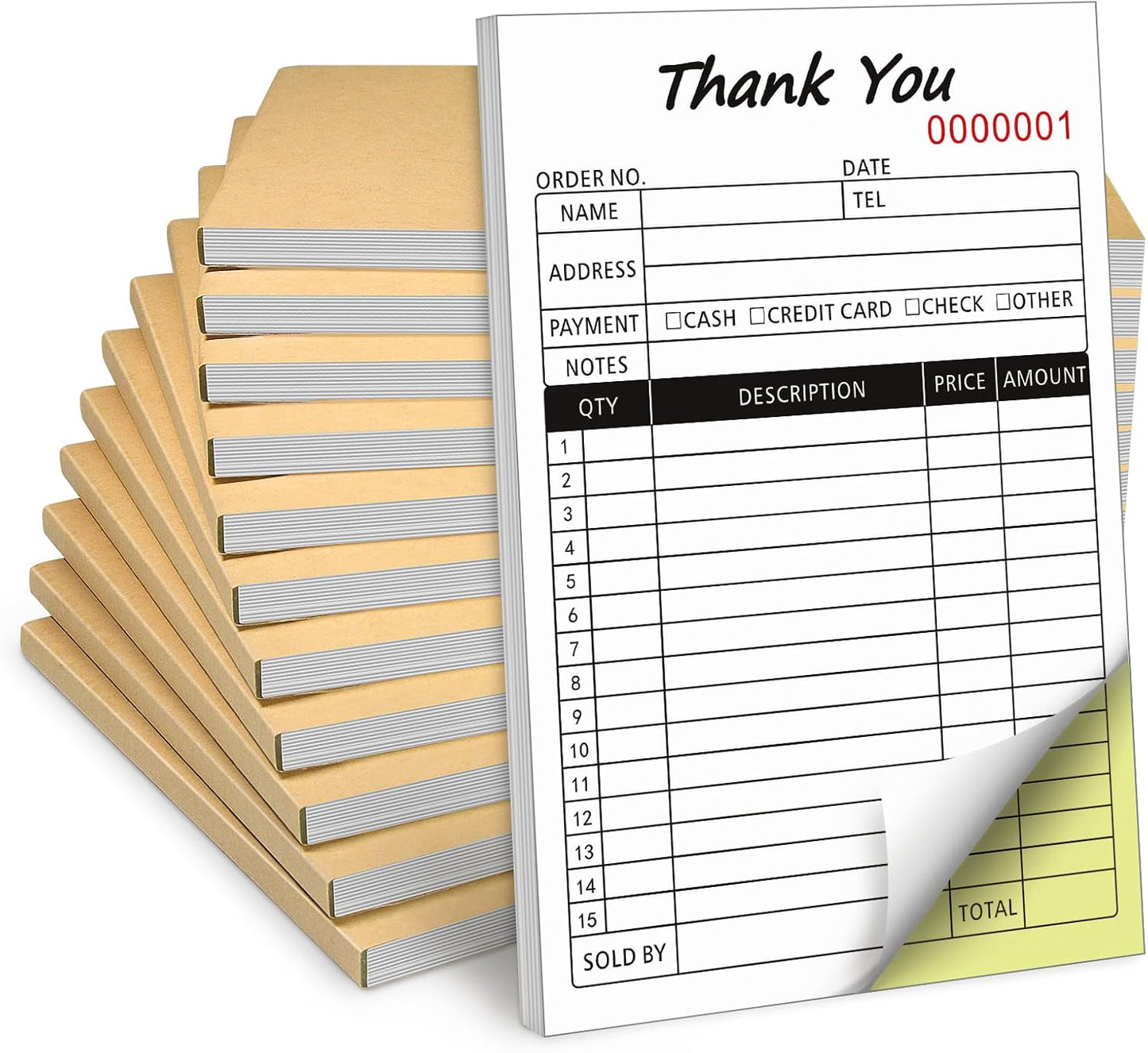Receipt Book with Cardboard 2-Part Carbonless, Order Forms for Small Business
