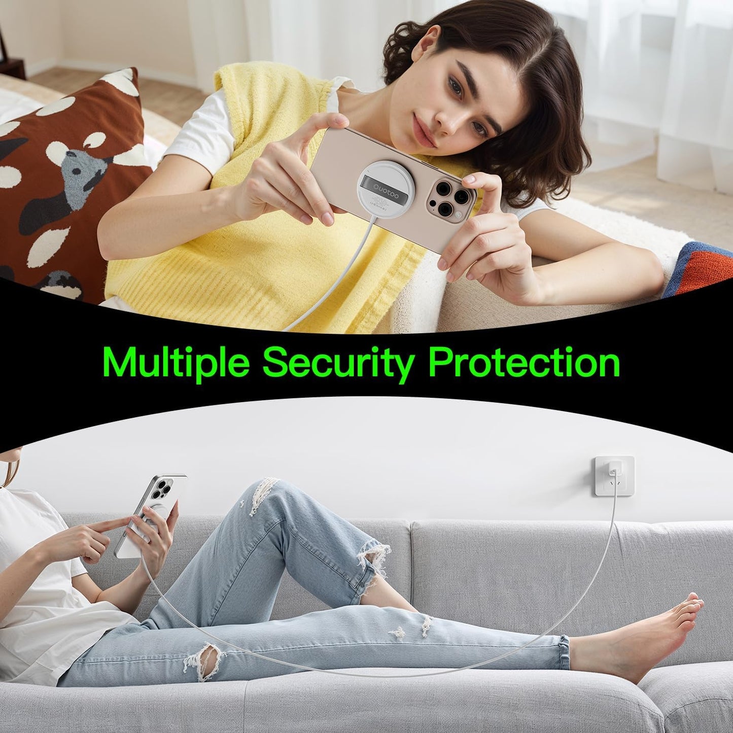 2025 Apple 15W Mag-Safe Charger 4FT Magnetic Wireless Charger 20W Fast Charging Block Compatible with iPhone17/16/15/14/13/12 Series & AirPods 4/3/2/Pro/for iPhone Wireless Charger Stand(white1p)