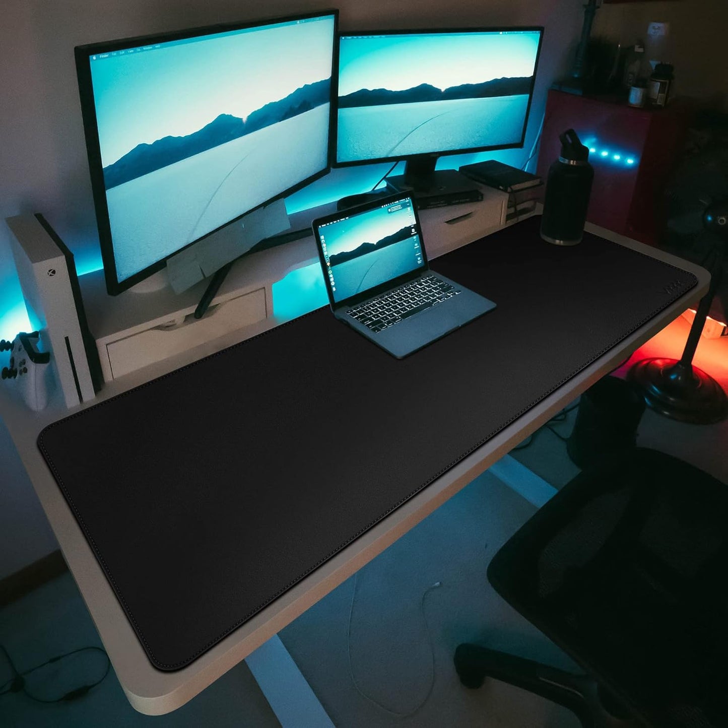 Vyaaa Leather Desk Mat, 63" x 23.6" Leather Desk Pad Protector, Waterproof Extra Large Desk Mat, Large Mouse Pad, Desk Mats on top of Desks for Home or Office (Black)