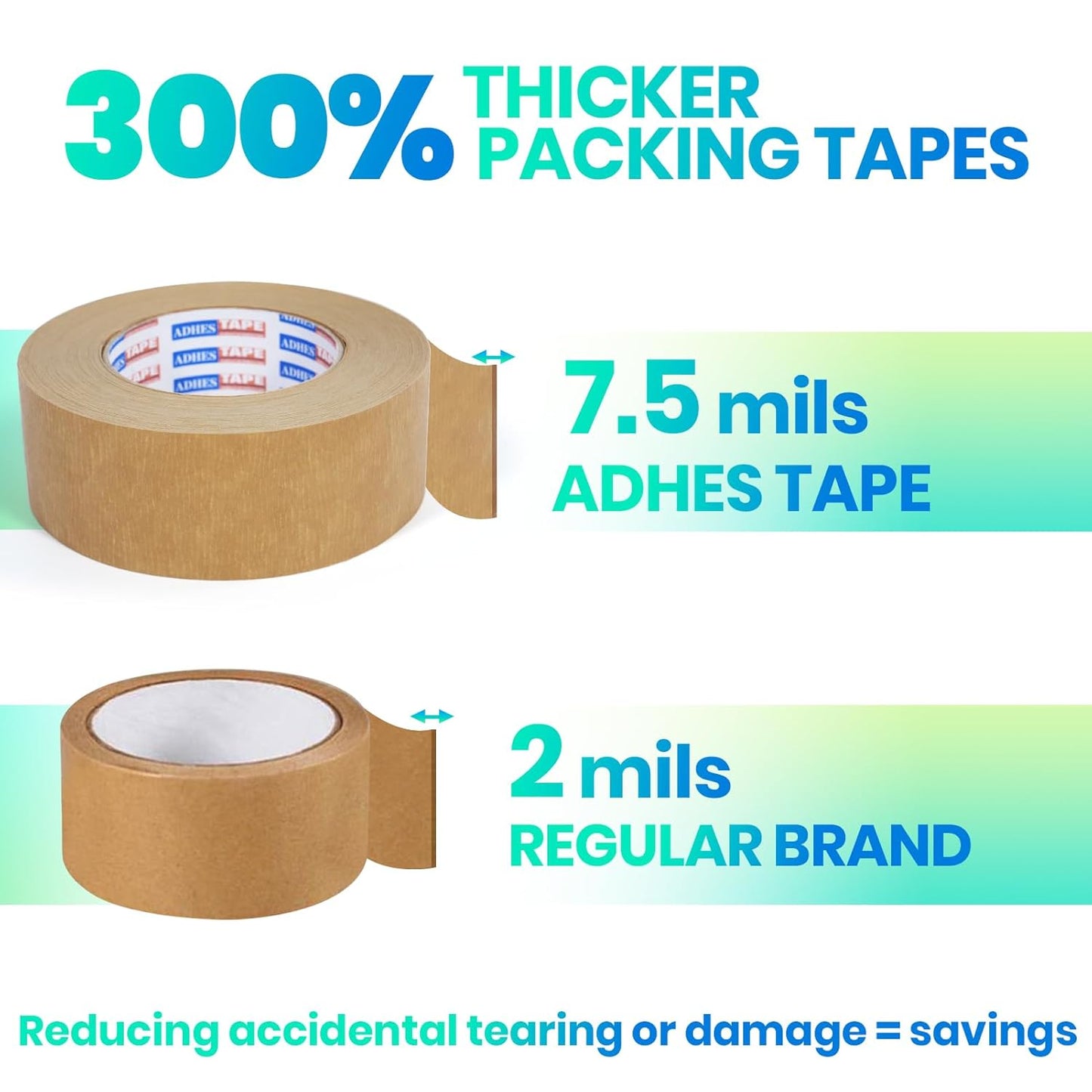 ADHES Premium Kraft Paper Tape, 7.5mil, 2 Inch x 55 Yards x 6 Rolls, Biodegradable Paper Packing Tape Writable & Uncoated Heavy Duty Brown Packing Tape for Shipping, Moving, Sealing