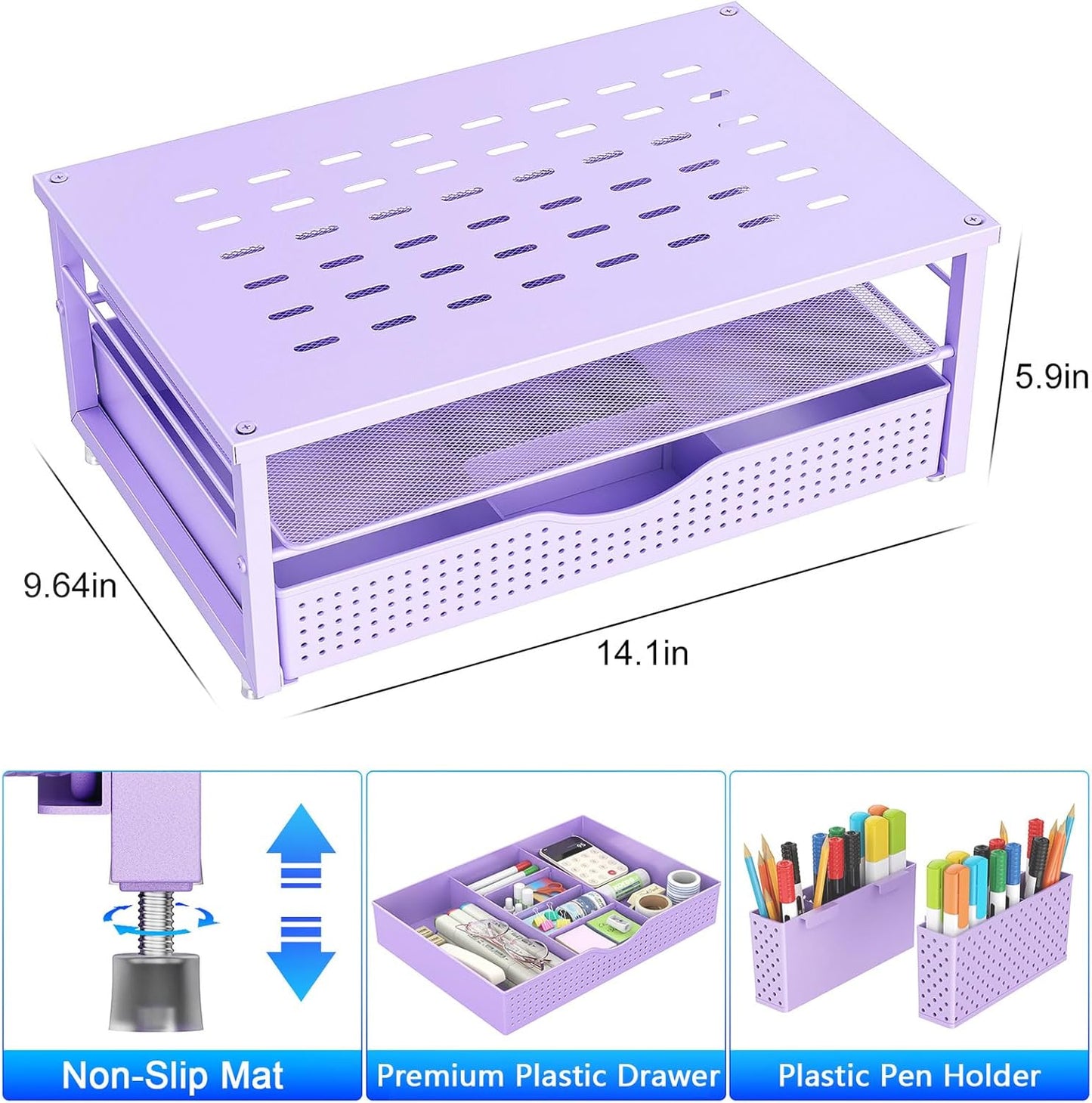 gianotter Desk Organizers and Accessories, Monitor Stand with Drawer and 2 Pen Holder, Purple Desk Accessories, Computer Stand Suitable for Offices and Dormitories (Purple)