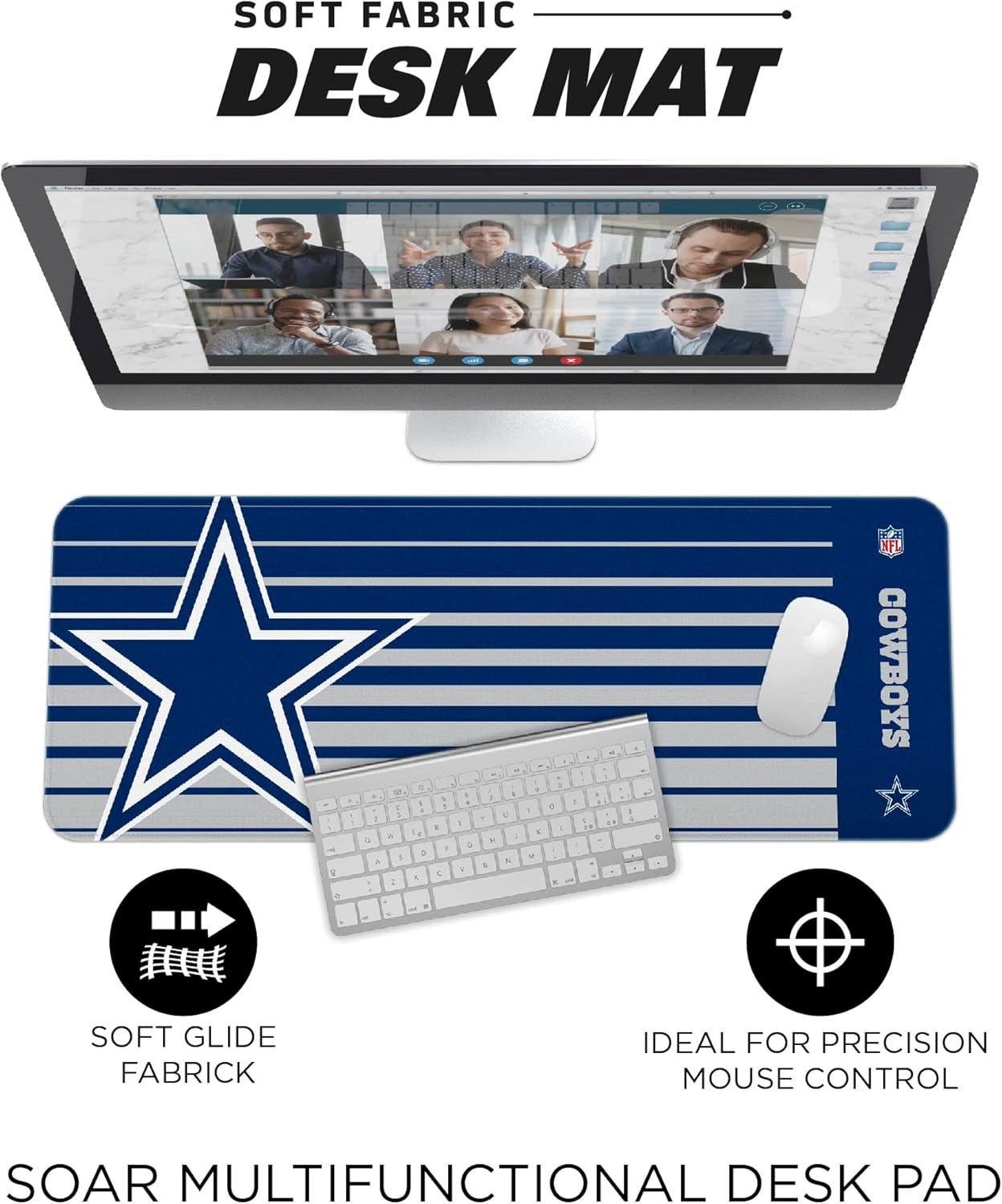 SOAR NFL Unisex Multifunctional Desk Mat for Desktop, (31.5"x12") - Ultra Soft Fabric with Non-Slip Rubber Backer - Water Resistant & Durable Nylon Stitching - Officially Licensed NFL, Desk Pad