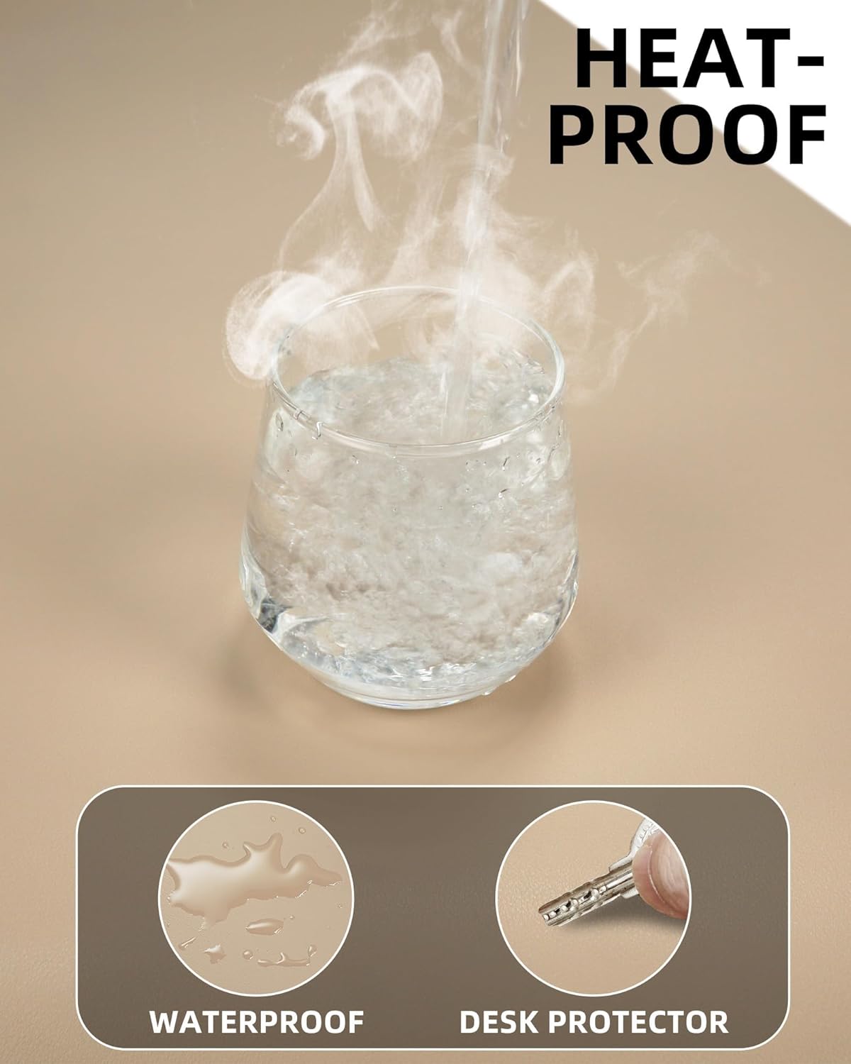 Leather Desk Pad Protector Large Mouse Pad, Stitched Locking Edge Laptop Computer Desk Mat Blotter, Non-Slip Waterproof Durable Writing Pad for Office and Home (Beige, 80 x 40cm)