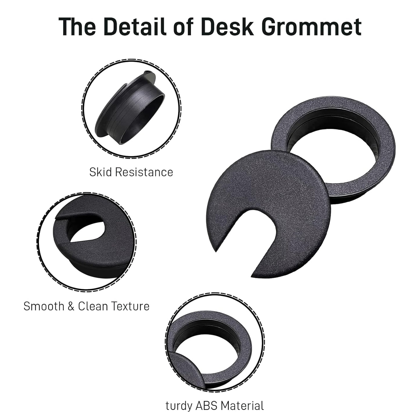 Desk Grommet 2 Inch 2 Pack Sturdy ABS Plastic Desk Hole Cover for Cables Detachable Desk Hole Grommet for Organizing Home & Office Table Cables - Black