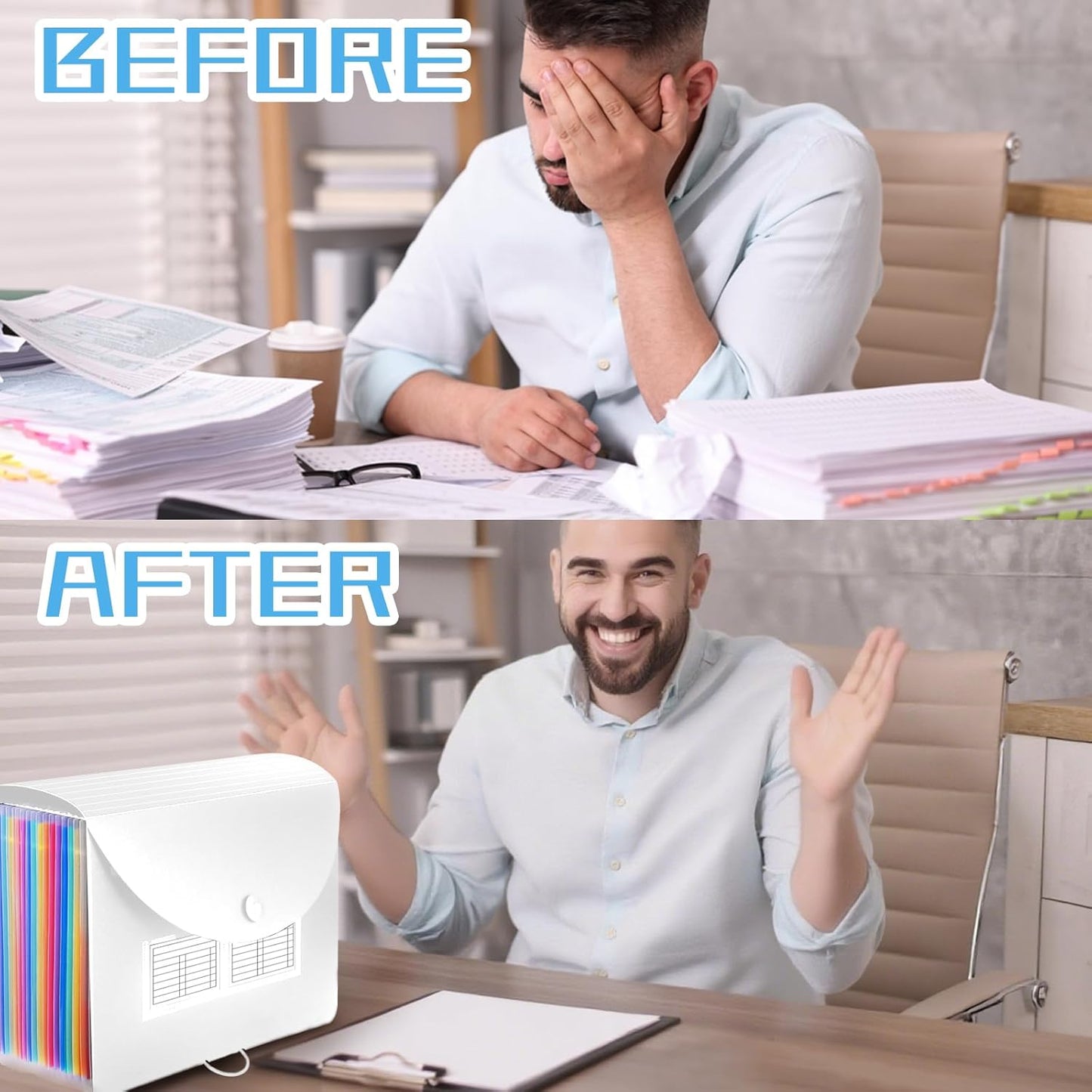 25 Pockets Plastic Expanding File Folders with Tabs, White Accordion File Organizer, Portable Expandable Filing Box, Desktop Folder for School Office Letter A4 Paper Document Receipt Storage