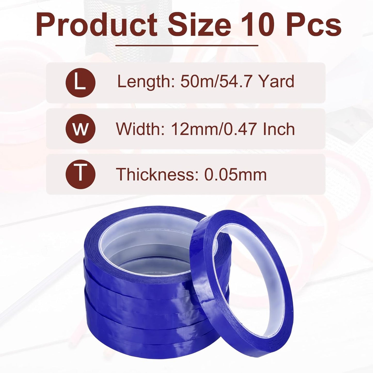 MECCANIXITY 10 Rolls Whiteboard Tape Graphic Chart Tape 12mm 54.7 Yard Art Tape Thin Self-Adhesive Pinstripe Tape Masking Tape for Gift Wrapping Craft Supplies, Blue