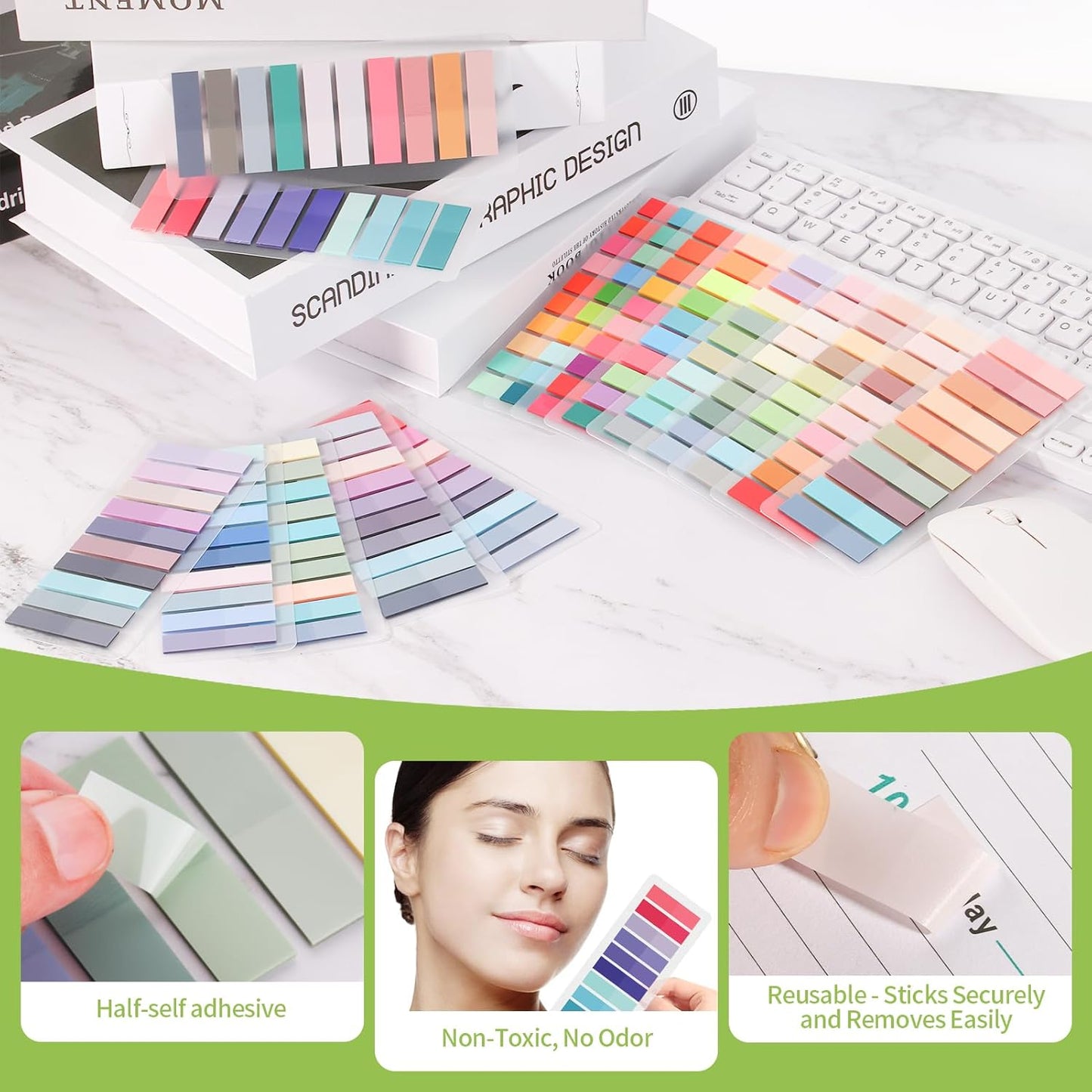 3200pcs Book Tabs for Annotating -Sticky Tabs Clear Sticky Notes Book Annotating Tabs Morandi Page Markers Page Tabs for Notebooks Multi Colored Writable Book Marks for Reading Flags Strip