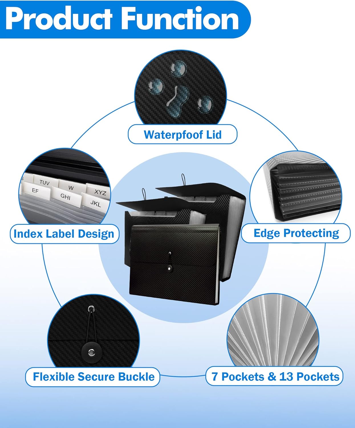 Cesil 3Pcs Expanding File Folders, 13 Pockets File Organizer Accordion File Holder with Elastic Buckles Closure, A4 Paper Document Organizer for Home School Office