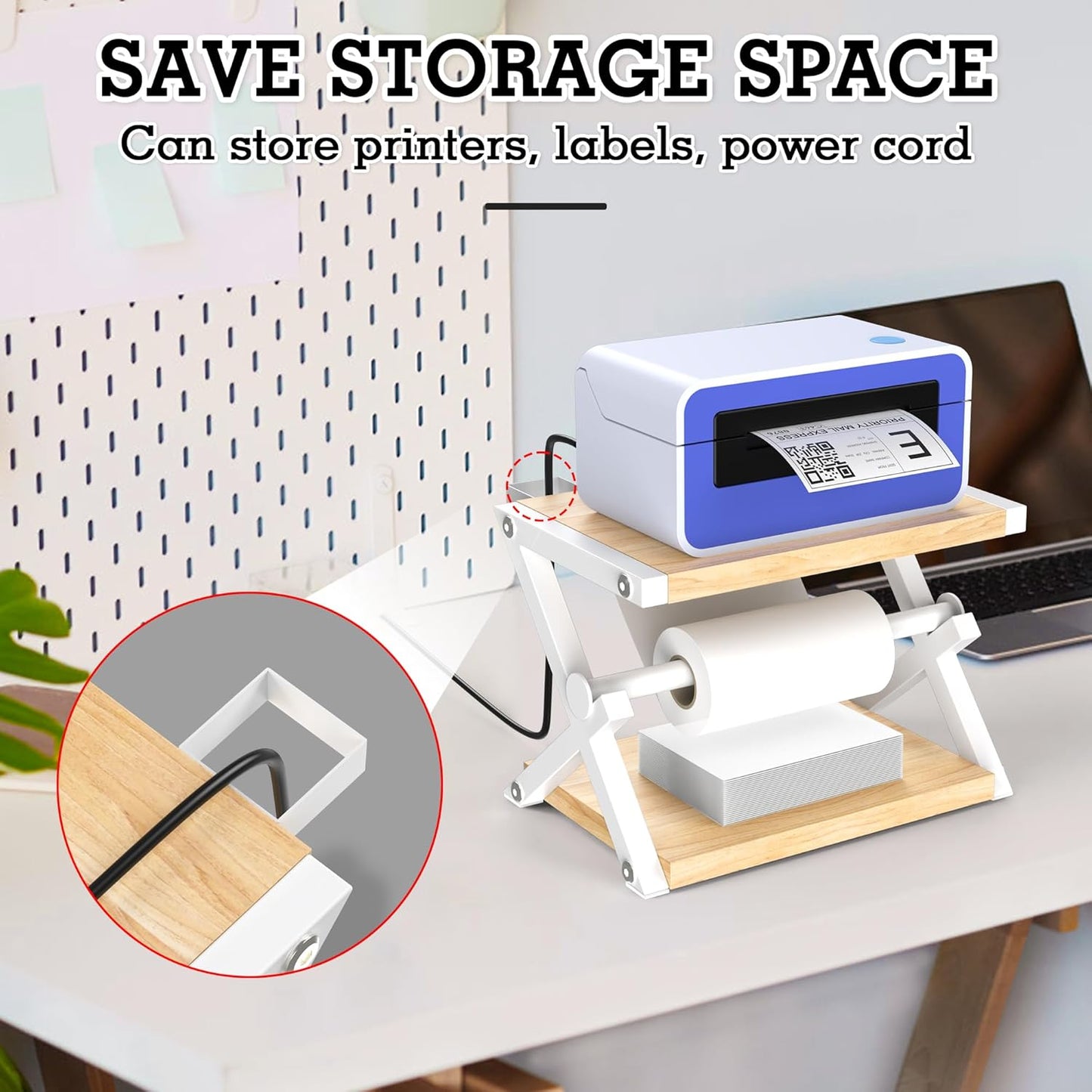 Alyoen Label Holder for Rolls and Fan-Fold Labels, Thermal Shipping Label Holder for Thermal Printer, Desktop Label Printer Accessory Supplies for Home, Office, Small Business (Beige + White)