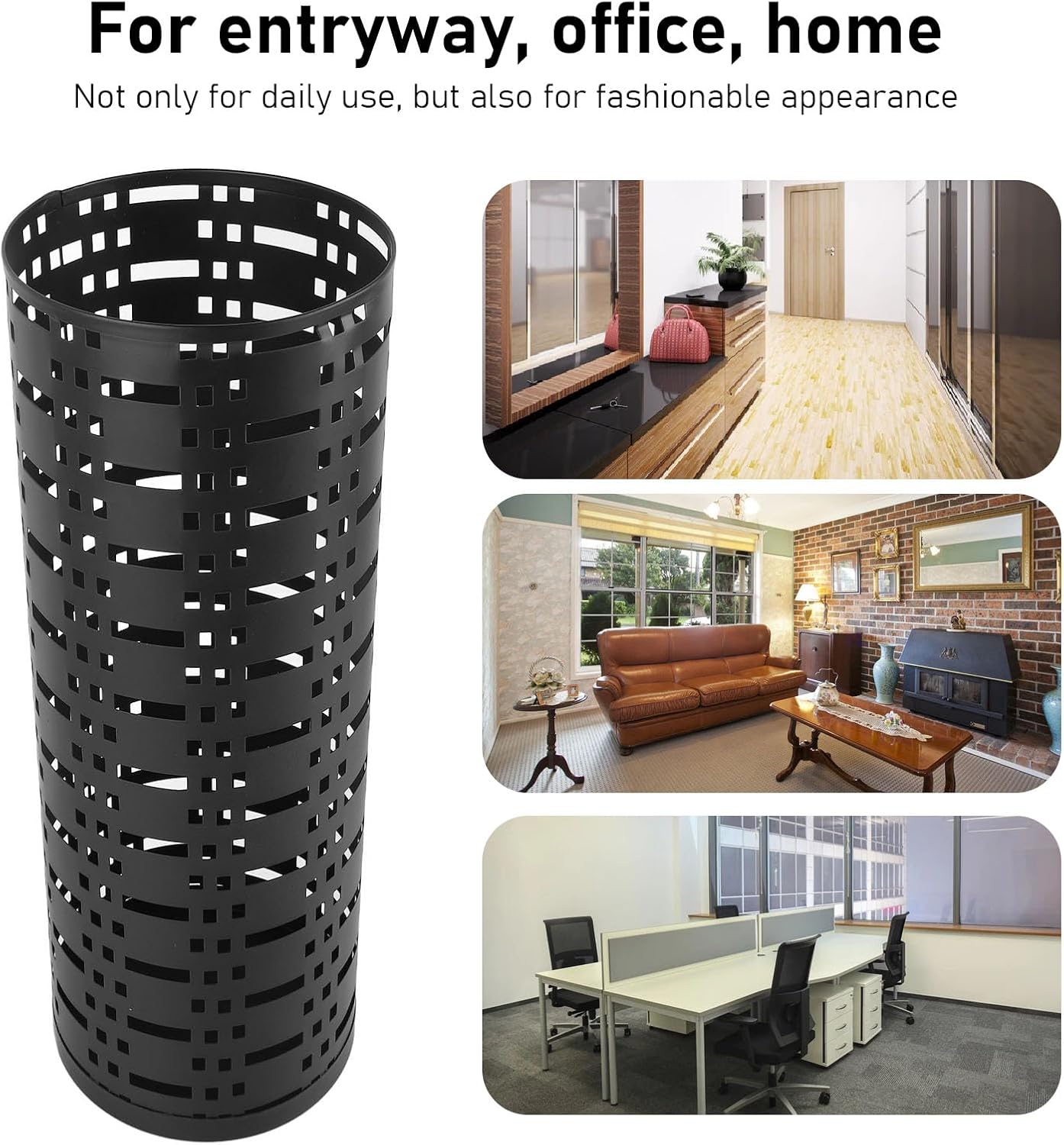 Yosoo Black Metal Umbrella Holder, Rustproof Space Saving Hollow Design, Stylish Umbrella Stand Rack for Entryway