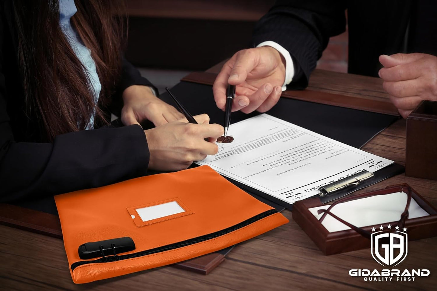 Orange Notary Bag with Lock | 14x11 inch | Zipper Supplies Bag | Locking Document Case for Notary Kit, Stamp, Embosser, Ink Pad, and Valuables