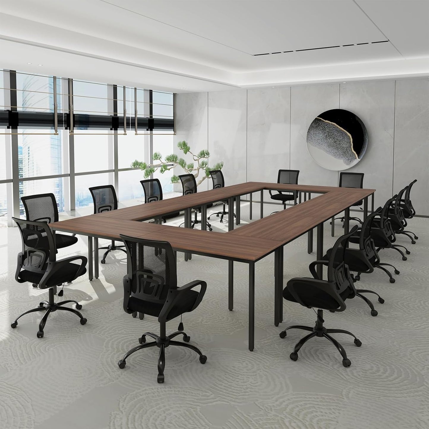 Bonzy Home Conference Tables 23ft Office Computer Desk for Meeting Room Study Writing Printer Podcast Table for 24 People Rustic Walnut 10PCS 275.5"x47.2"x29.5"