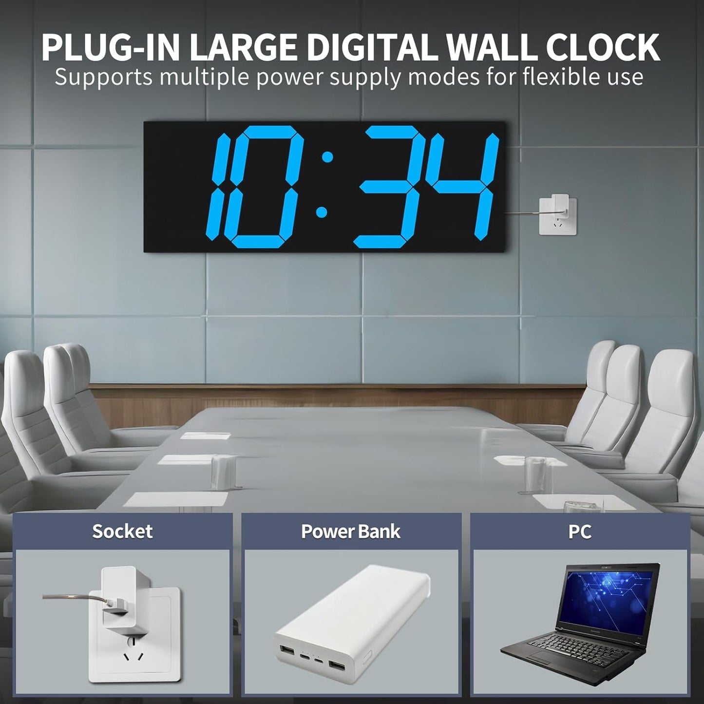 18.7in Large Digital Wall Clock,LED Digital Clock with Big Number,Multi-Function Remote Controlled Wall Clock with Timer, Alarm and Calendar Display(Blue)