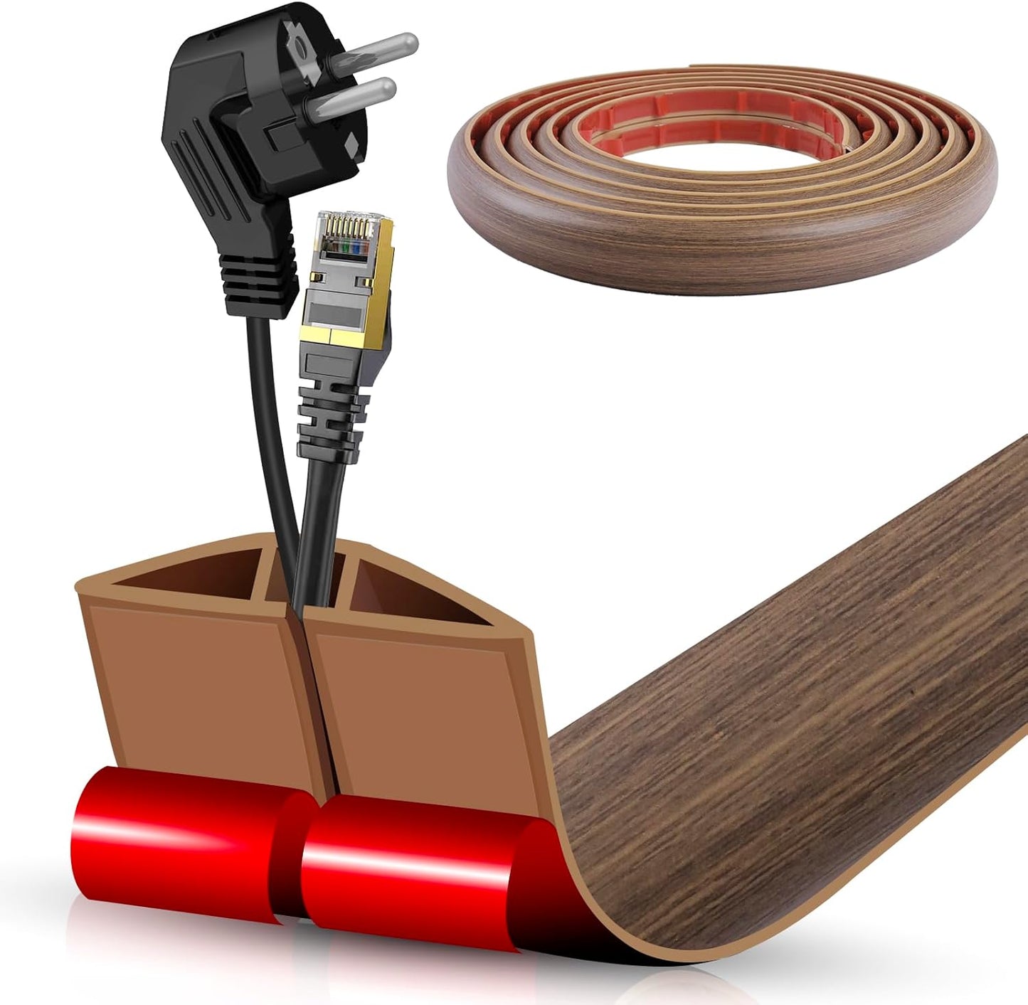 Floor Cord Cover Cable Cavity Self Adhesive Cord Hider Floor 10FT Floor Cable Management Power Cord Protector Floor Electric Cord Covers for Offices, Gym, Exhibitions (Misty Brown Wood, 1.97" x 10')