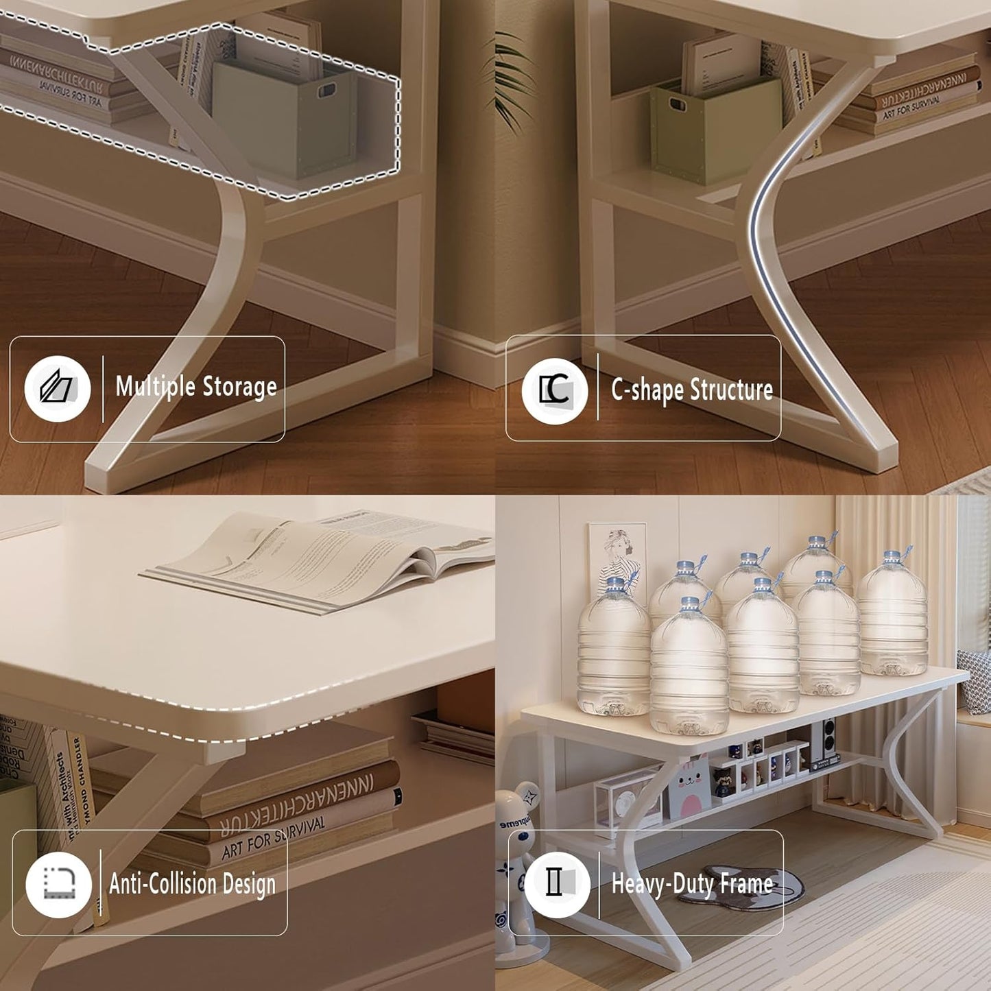 Extra Long Desk with Bookshelf - 63" Double Long Writing Table for 2-Person Workstation, Modern Study Work Computer Desk for Home and Office, Black