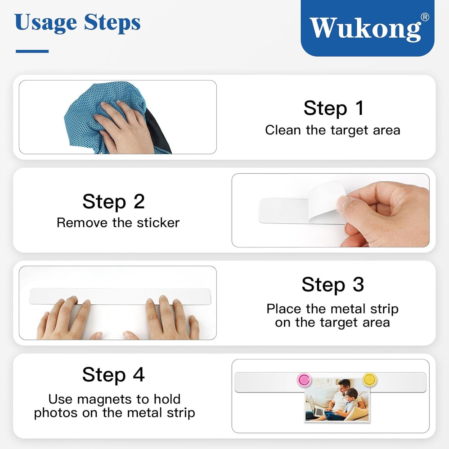 Wukong 10 Pack | 30x3cm(11.81 x 1.18) Magnetic Stainless White Boards Strips, Adhesive Backing Bulletin Bar Board, Memo Board with 32Pcs Colorful Magnets for Office, Home, Photo Wall, Documents