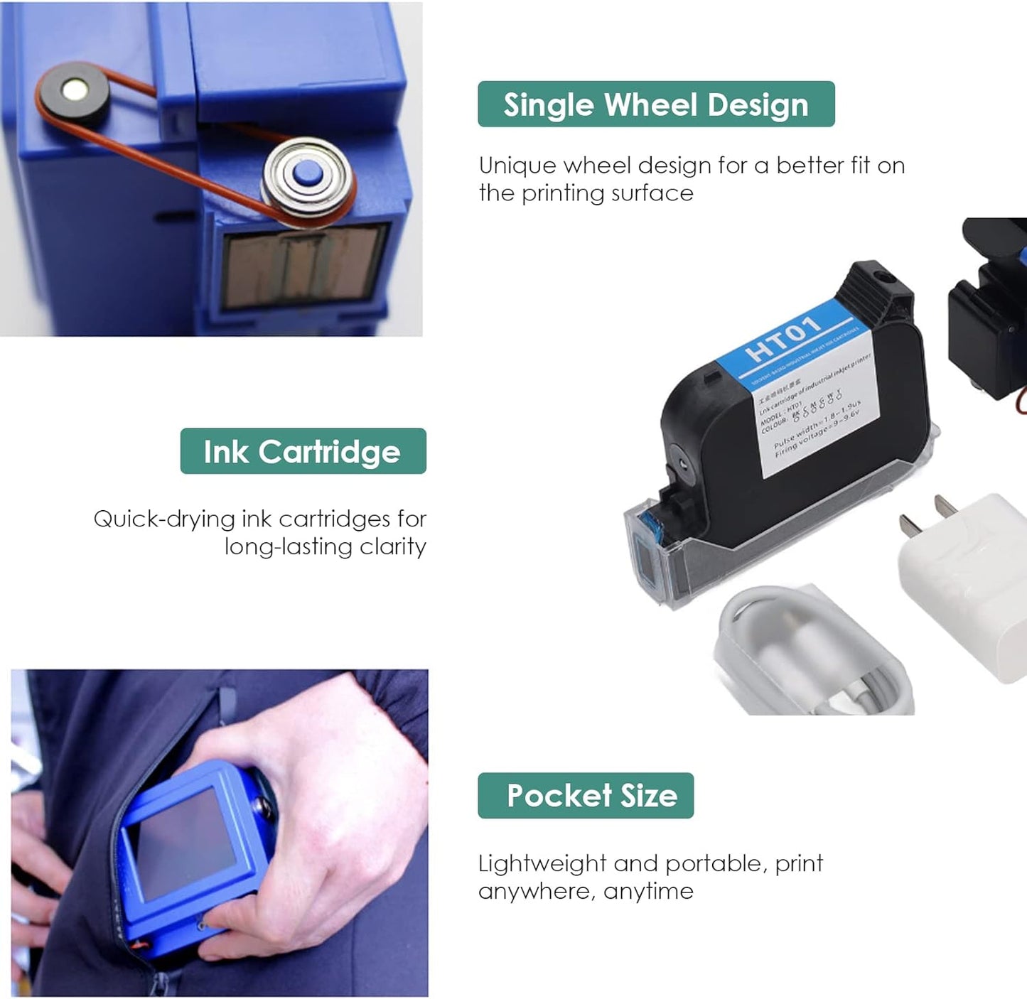 Acogedor Handheld Printer, Handheld Mobile Inkjet Printer with LED , Portable Printer Inkject Coding Machine for Barcode, Label, Date, Text