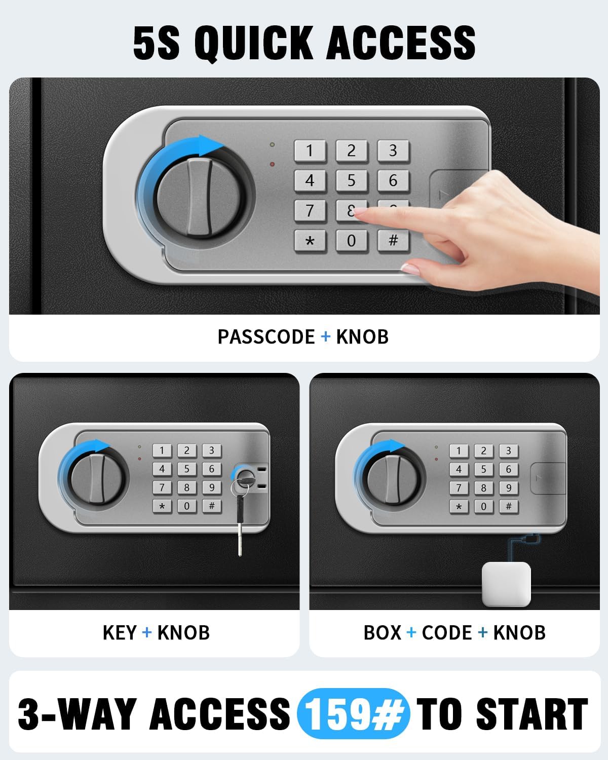 Medium Safe Box for Home - 2.0 CuFt Mountable Cabinet with Motion Light & Dual Alarm, Digital Keypad & Override Key, Removable Shelf - Secure Black Storage for Money, Files, and Valuables