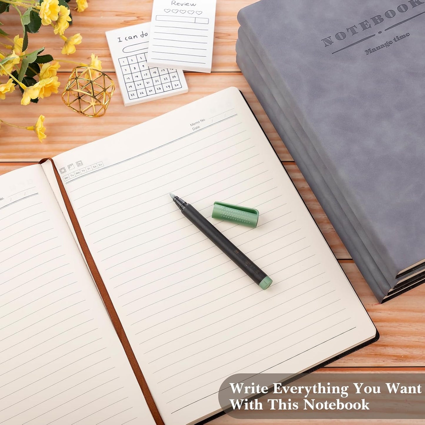 SATINIOR 5 Pack A4 Notebooks Large Journal 360 Pages Leather Softcover Hardcover Notebooks Thick Paper Lined Notepad for Office School Business Note Taking Writing, 8.5'' x 11''(Gray)