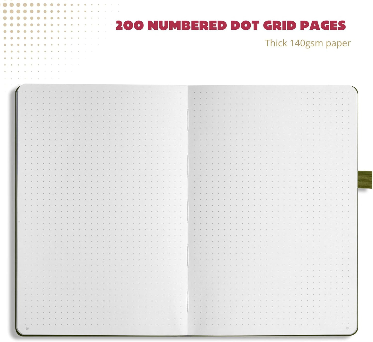 Dotted Journal – 140gsm Bleed Proof Thick White Paper – 200 Numbered Dot Grid Pages – 5.8 x 8.3 inch Bullet Dotted Notebook