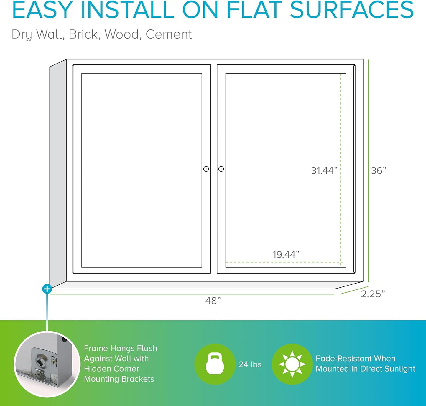 Ghent 36" x 48" 2-Door indoor Enclosed Recycled Rubber Bulletin Board, Shatter Resistant, with Lock, Satin Aluminum Frame, Confetti (PA234TR-CF) ,Made in the USA