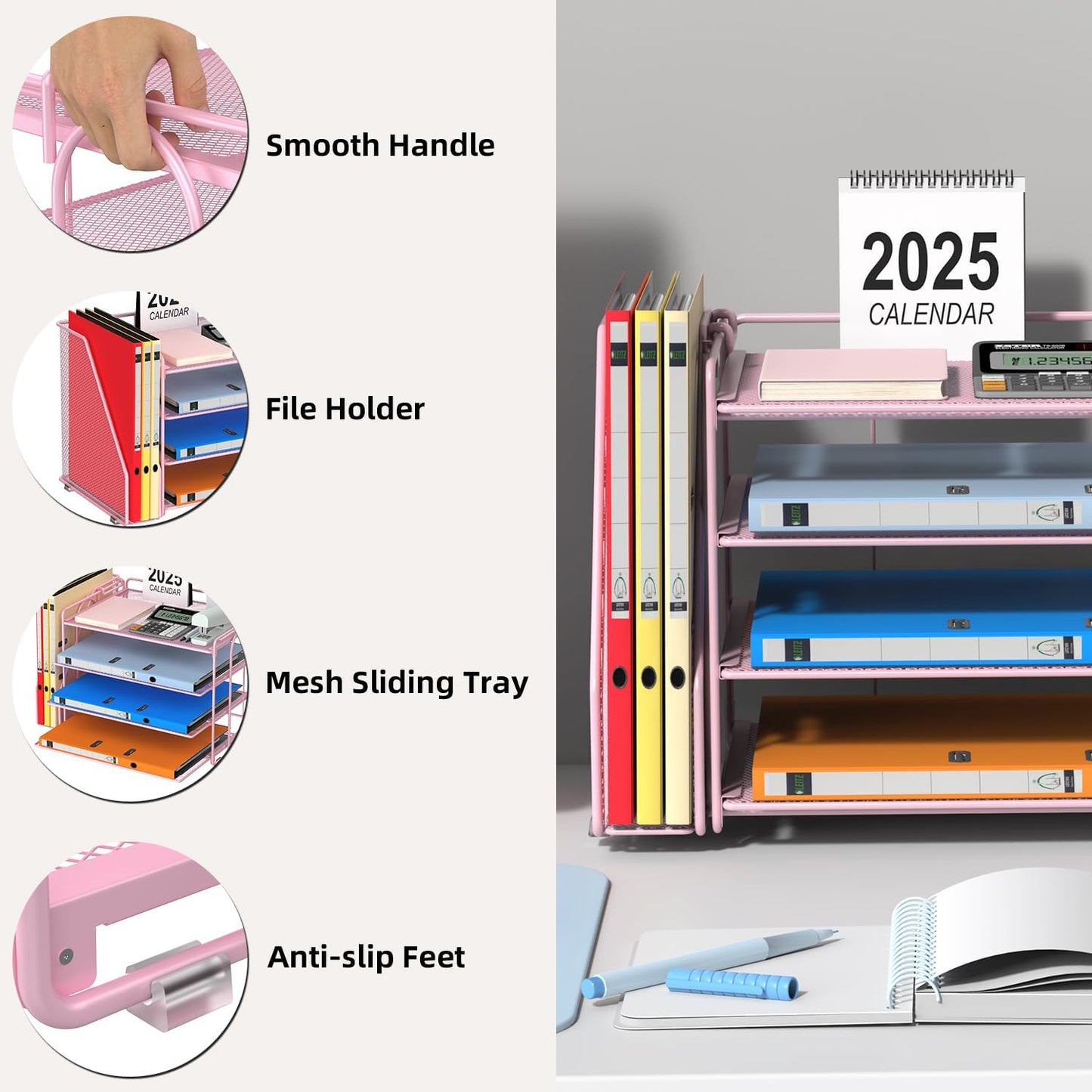 Spacrea Desk Organizers and Accessories, Paper Organizer for Desk with File Organizer, Desk Accessories & Workspace Organizers for Office Supplies (Pink)
