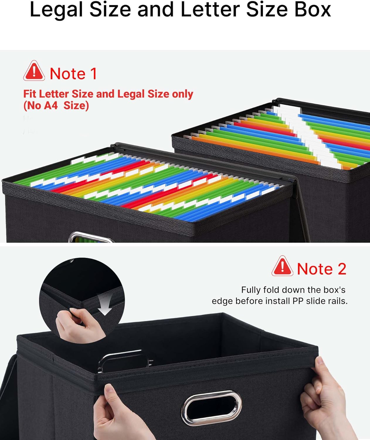 Oterri 1 Pack Large File Organizer Boxes with Lids, File Box with Mesh Pockets, Document Organizer Box for Legal/Letter Size Folders, Zippers Important Document Organizer (Black, Without Folders)