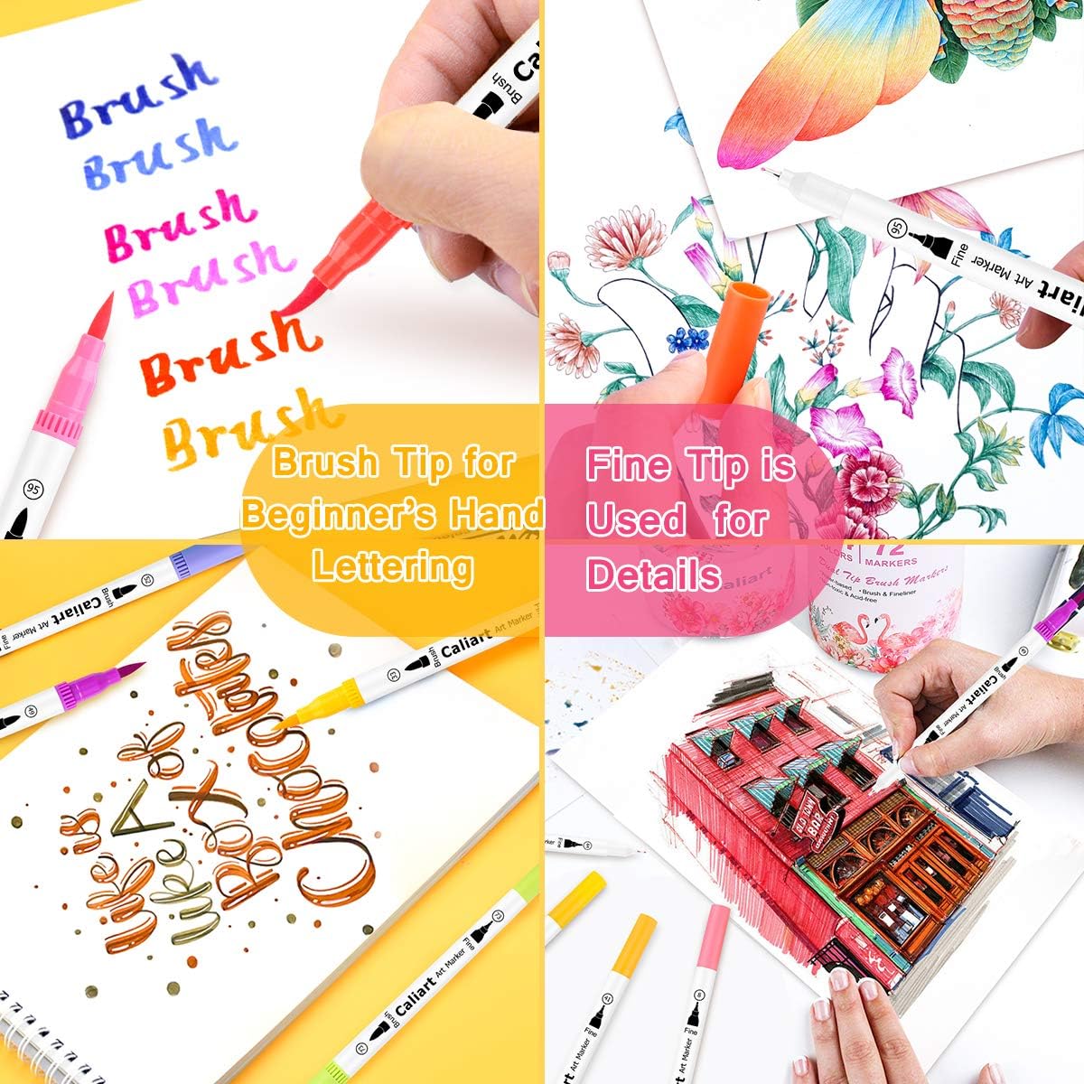 Caliart 72 Colors Dual Tip Fine & Brush Pens Art Markers, Aesthetic Cute Preppy Stuff School Supplies, Coloring Markers for Kids Artist Adult Book Cards Drawing Craft Kit Mothers Day Gift for Mom