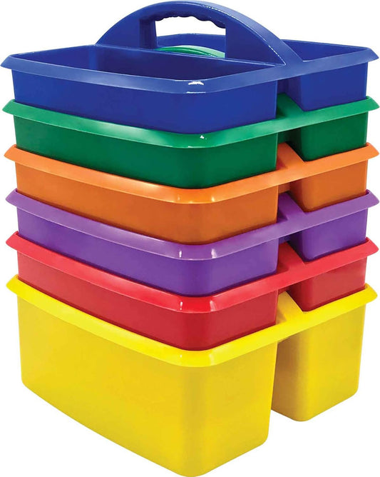 Teacher Created Resources Assorted Primary Colors Portable Plastic Storage Caddy 6-Pack for Classrooms, Kids Room, and Office Organization, (Blue, Green, Orange, Purple, Red and Yellow) 3 Compartment