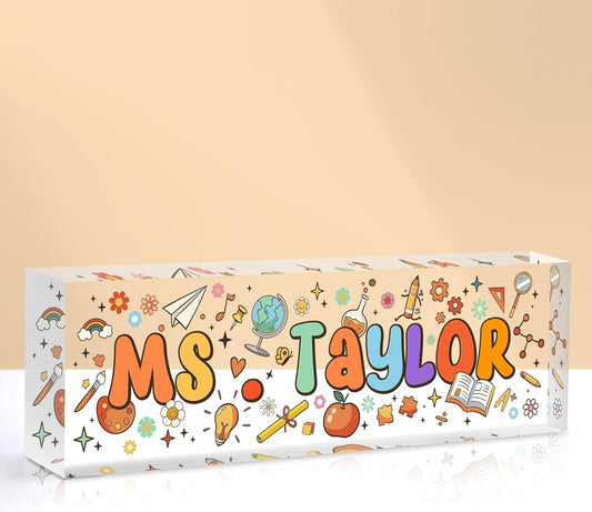 Custom Name Plate for Desk, Acrylic Office Decor For Women Men, Personalized Office Desk Accessories, Teacher Employee Appreciation Gifts For Social Worker Boss Coworkers (Teacher Gift)