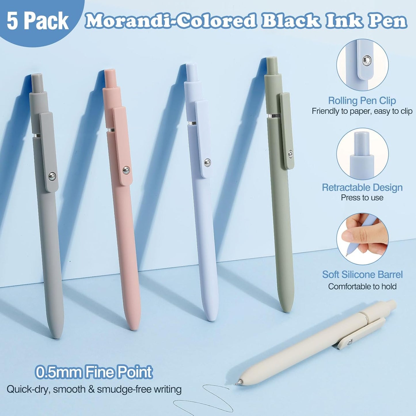 MoKo 60Pcs Aesthetic School Supplies with Cute Pencil Case, 12 Pastel Highlighters, 5 Black Ink Gel Pens, 6 Mechanical Pencil Set 0.5 & 0.7 mm for Students Stationary College Essentials, Blue