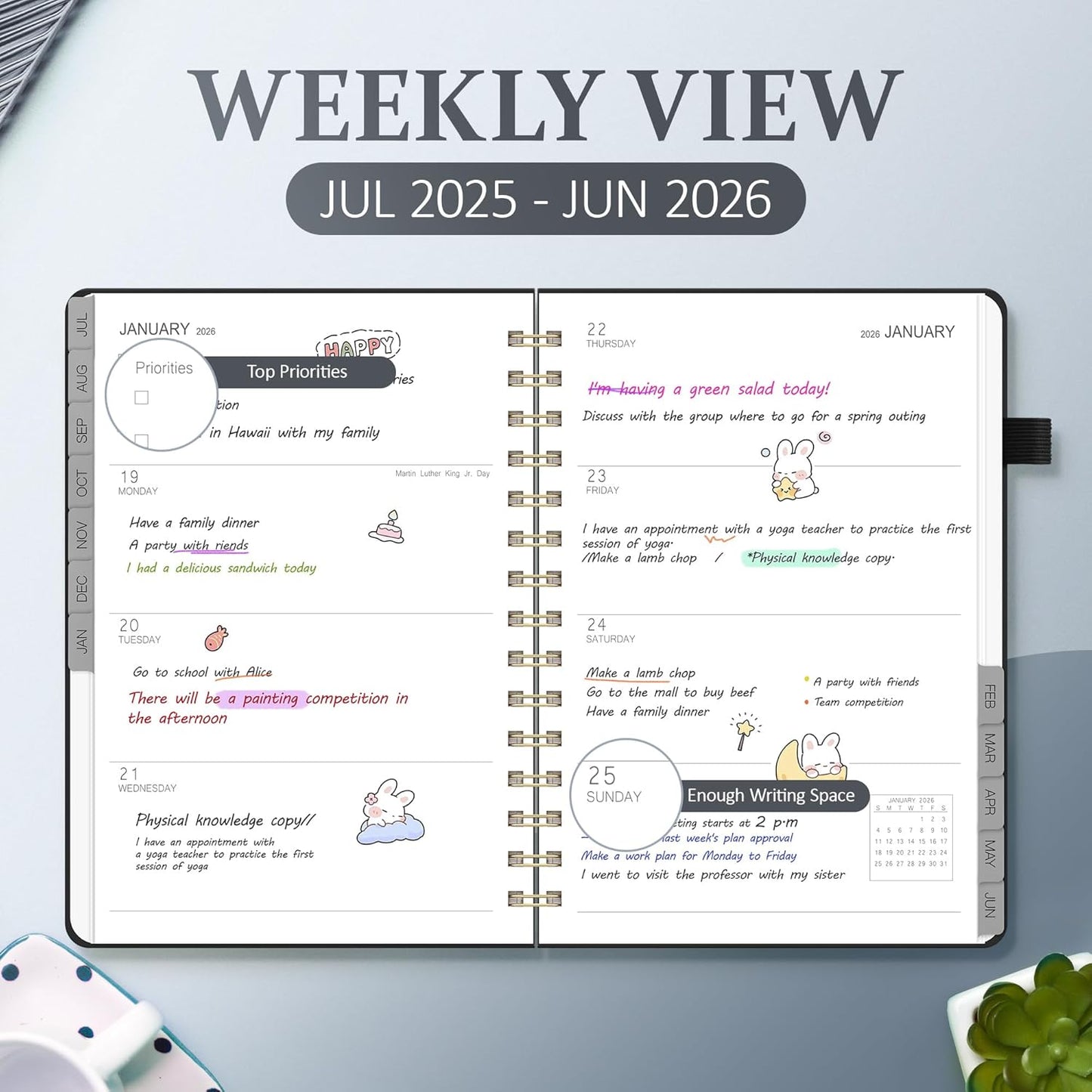 Planner 2025-2026 Weekly and Monthly, July 2025 - June 2026, Hardcover Spiral Bound with Tabs, Inner Pocket, A5 (6.3"x8.5") - Ideal for Teachers, Students & Professionals, Black