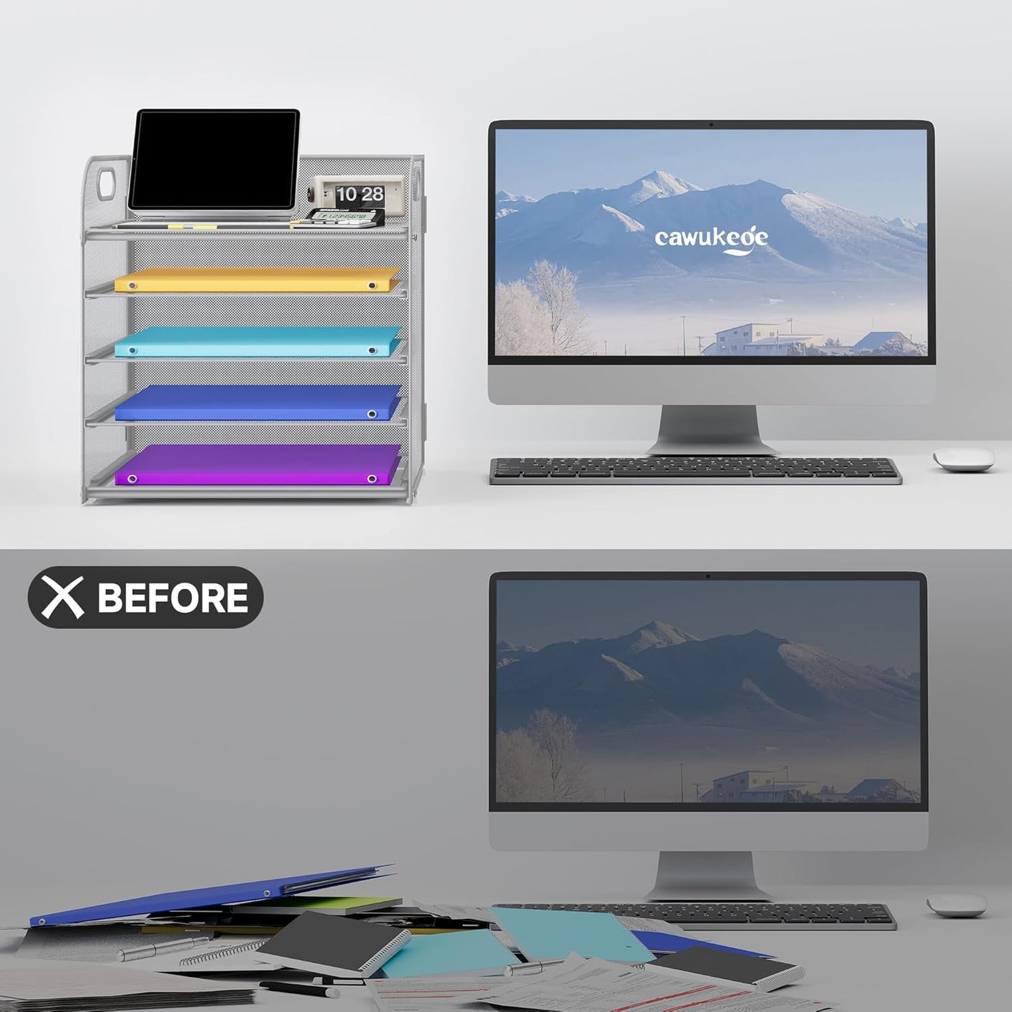 5 Tier Paper Organizer with Handle, Metal Mesh Desk Organizer File Folder Paper Letter Tray Desktop Document Sorter for Classroom, School, Office Accessories Organization and Storage - Silver