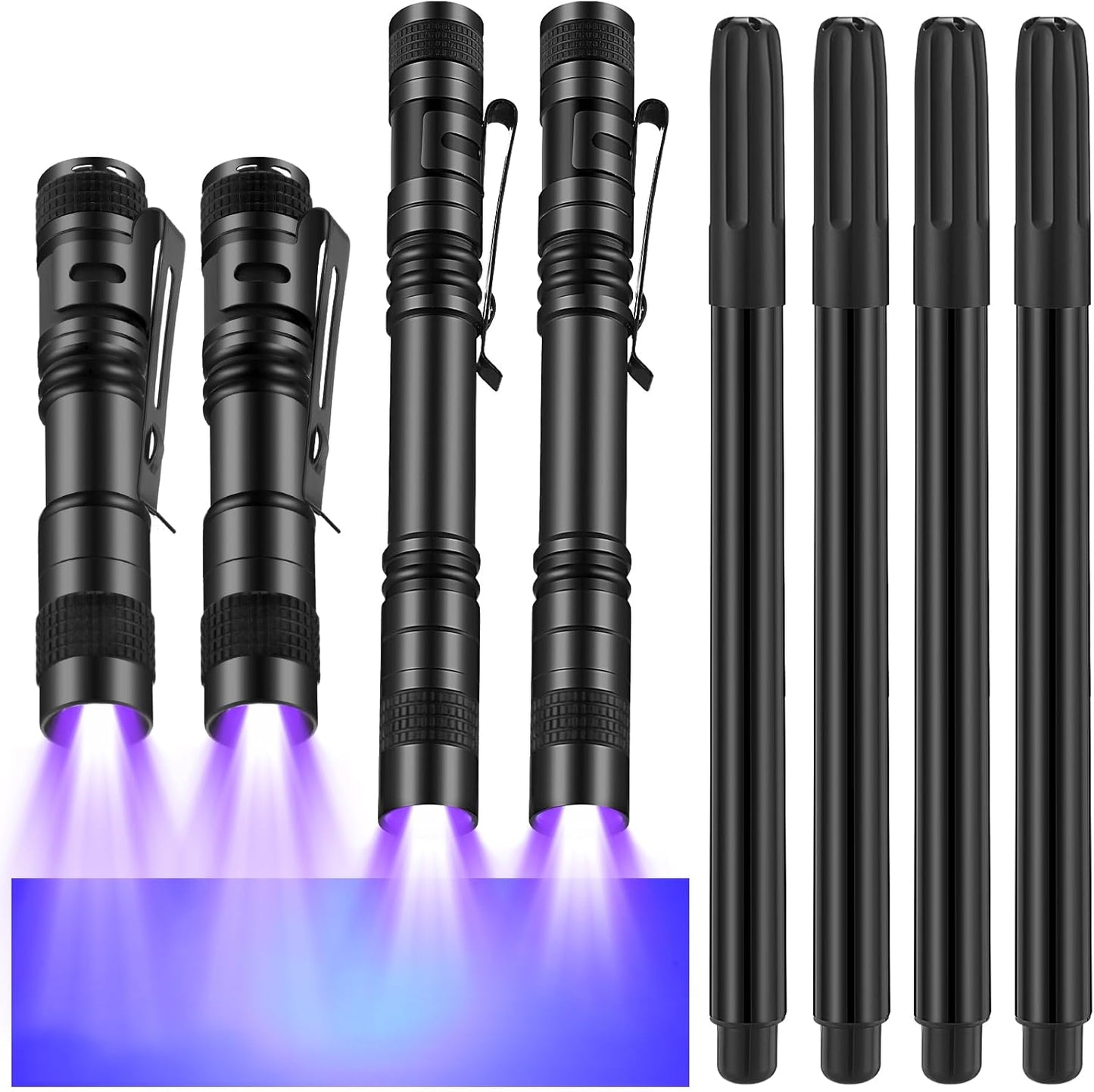 Tegeme 8 Pcs Black Light Markers Set 4 Invisible Ink Pen 4 Mini UV Flashlights Invisible Ink Marker Disappearing Pen for Class Prizes Spy Gift Party Favors (Black)