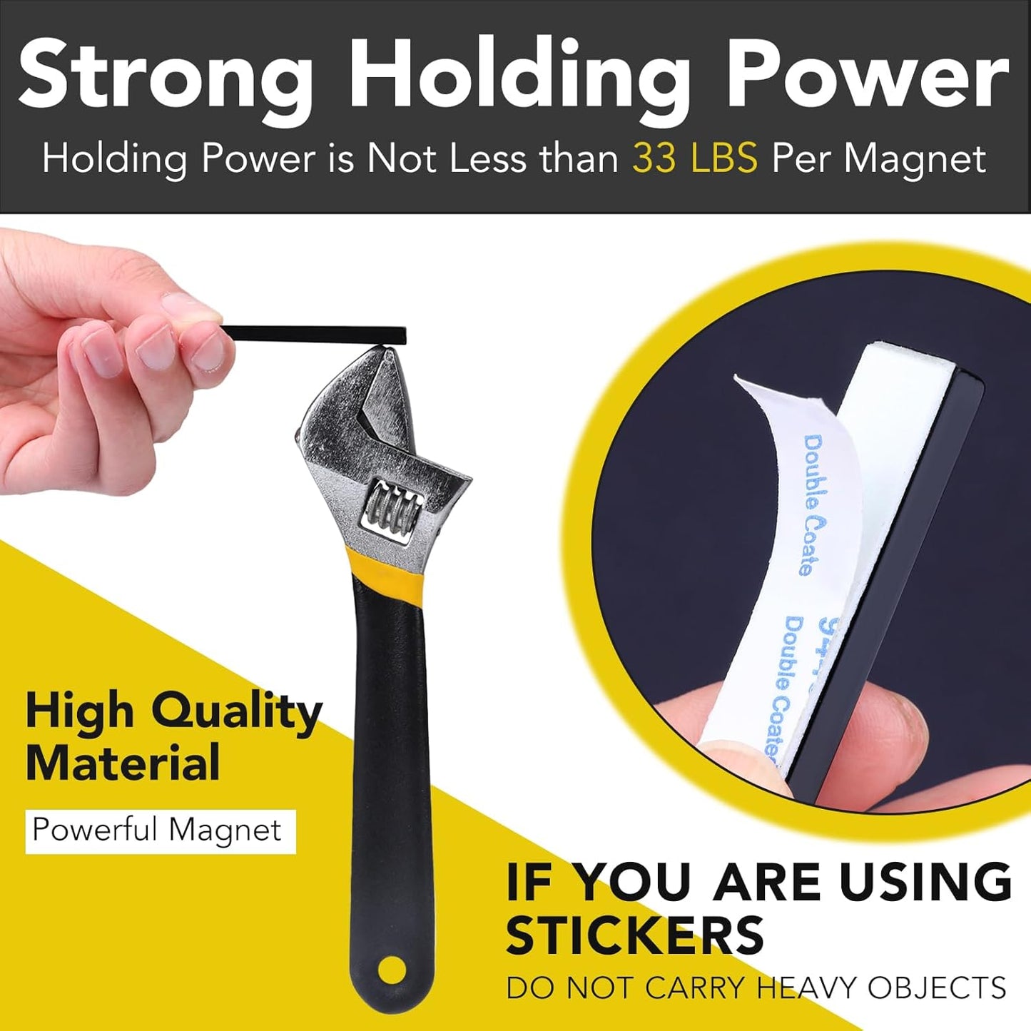 LOVIMAG Strong Neodymium Bar Magnets - Waterproof Rare Earth Magnets with Epoxy Coating and Double Sided Adhesive for Fridge, Tool Room, Locker, Kitchen - Pack of 12